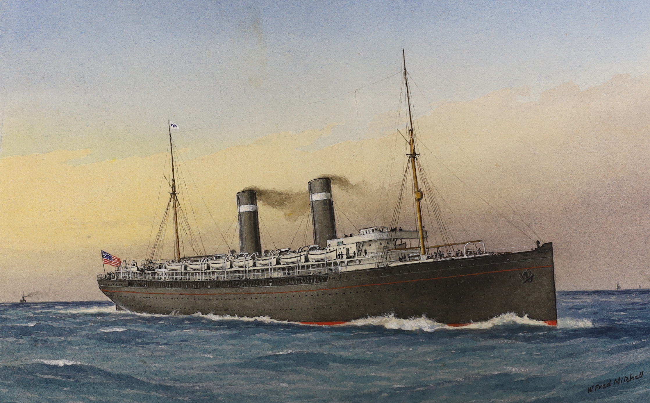 William Frederick Mitchell (1845-1914), set of four maritime watercolours, ‘Shamrock IV’, ‘Storstad’, ‘St Louis’ and ‘Empress of Ireland’, each signed, two dated 1914, 17 x 26cm, unframed